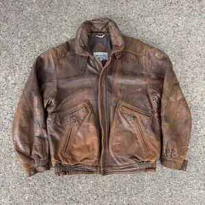 Vintage 90s American Eagle Brown Leather Bomber Jacket